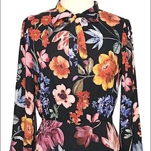 J.Crew Floral Tie-neck Midi Midnight Dutch Cocktail Dress